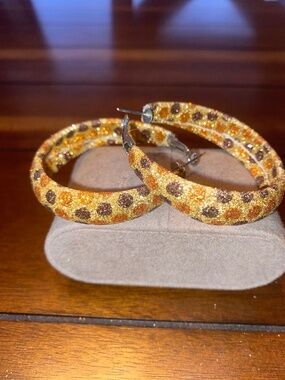 Glitter Gold with Polka Dots Hoop Earrings